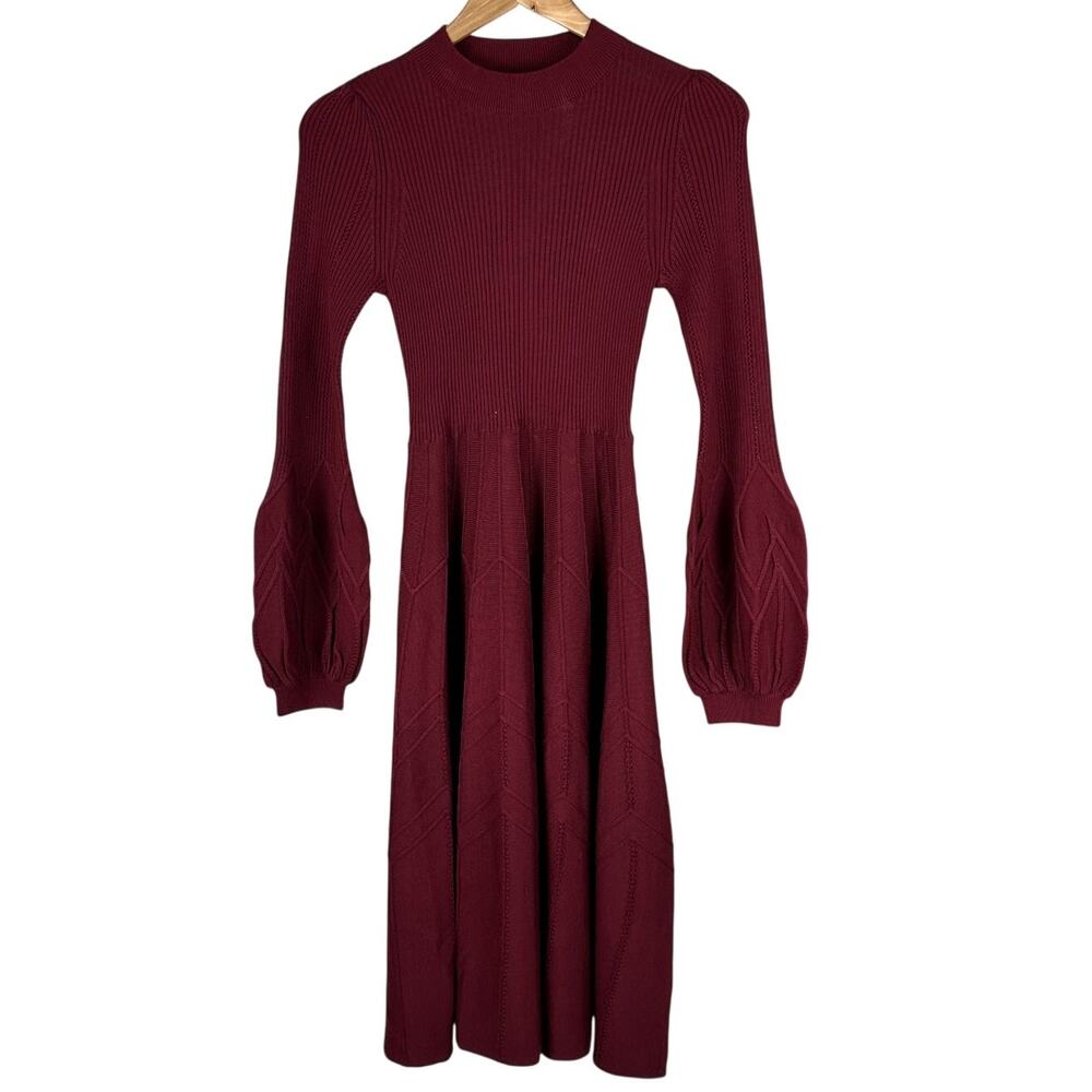 Diana von Furstenberg Dillan Balloon Sleeve Knee Length Dress Maroon Medium NWT